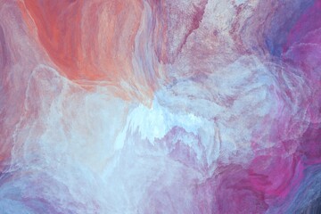 abstract watercolor background with transparent fluid pearly effect, fluid art, red, pink, greenish, layers, painted water surface 