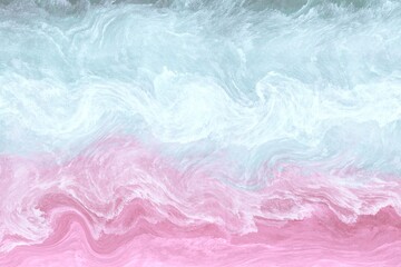 Blue and pink abstract background with waves, watercolor watermelon ocean, mint aqua, beach, minimalistic wallpaper, handcrafted art, unique painting, interior decor