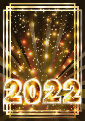 Happy golden New 2022 year, invitation card, vector illustration