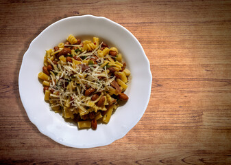 Mixed pasta and borlotti beans dish