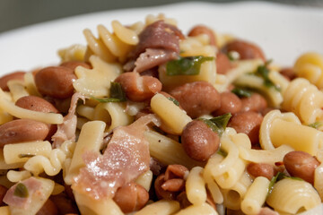 Mixed pasta and borlotti beans dish