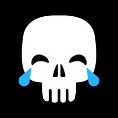 Vector Emoji  white Skull set with Different Reactions Isolated on black Background. Modern Emoticons Collection in Flat Style. Halloween silhouette elements. vector for halloween card decoration