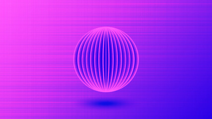 Futuristic background with glowing ball 3d creative shape in cyberpunk style, pink-purple gradient backdrop with noise texture.
