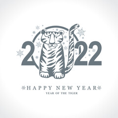 Tiger in a circle. New Year's design. 2022. Funny new year card Tiger 2022. New Year on the Chinese calendar. Chinese New Year. Vector illustration.  
