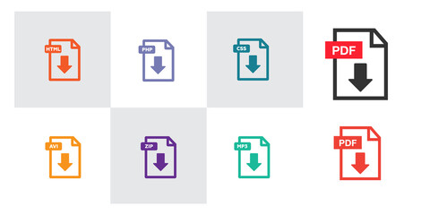 PDF file download icon. Document text, symbol web format information