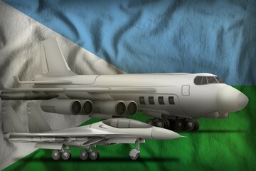 Djibouti air forces concept on the state flag background. 3d Illustration