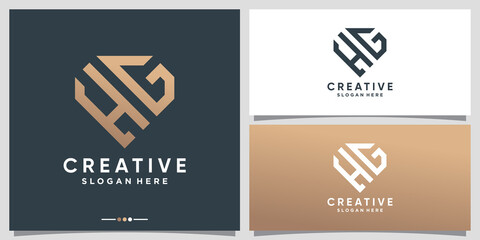 Creative monogram logo design initial letter HG with line art and diamond concept