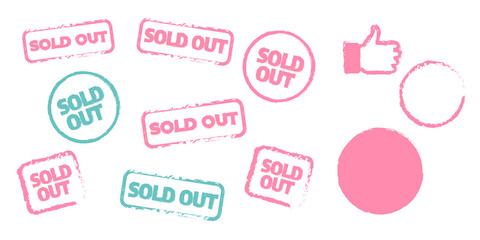Sold out stamps. Sale banner. Sticker or discount label, promotion poster. badge template