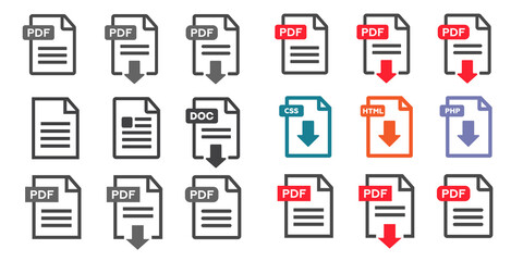 File download icon. Document text, symbol web format information. Document icon set