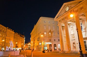 Fototapeta na wymiar Trieste, Old city street view by night, Italy, Europe