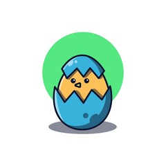 Cute chicks just hatched from blue colored eggs. Vector illustration of newly hatched chicks. Suitable for stickers, clothing designs, web line pages, icons and more.