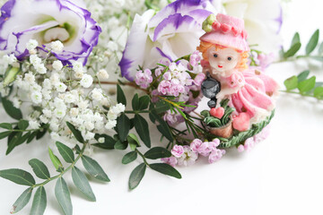 greeting card design. bouquet of flowers and white blank for text 