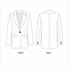 Vector illustration of a jacket. Single-breasted one-button jacket. 
Blazer template for design. 