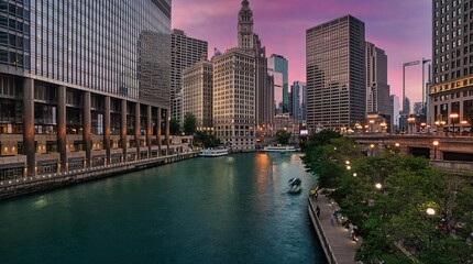 Chicago skyline along the River