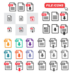 PDF file download icon. Document text, symbol web format information