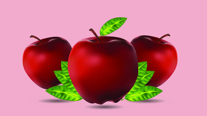 red apple with leaves