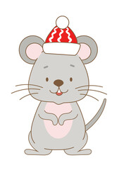 Mouse in red cap isolated on white background