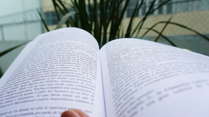 Reading a book in the open air