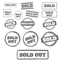 Sold out stamps. Sale banner. Sticker or discount label, promotion poster. badge template