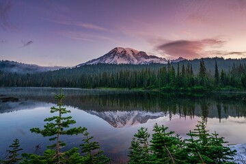 Reflection Lake at sunrise on Mount Rainier, Washington