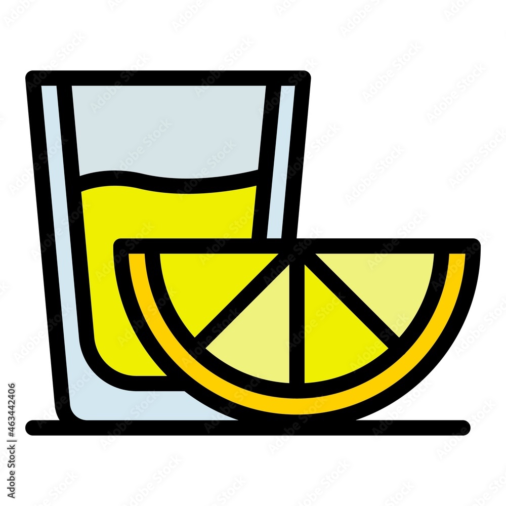 Poster glass and slice of lemon icon. outline glass and slice of lemon vector icon color flat isolated