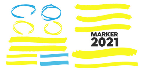 Obraz premium Yellow highlight marker lines. Highlighter strokes and drawing design.