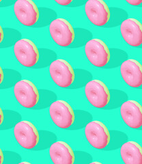 Seamless isometric 3d render pattern.  Minimal design.  Donuts, sweet candy shop, birthday party concept