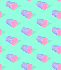 Seamless 3d rendern isometric pattern.  Minimal design. Creative coffee cup. Sweet candy shop, Valentine's Day, birthday party concept