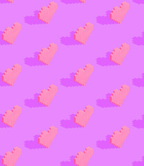 Seamless 3d rendern isometric pattern.  Minimal design. Creative pink hearts. Sweet candy shop, Valentine's Day, birthday party concept