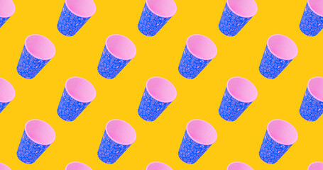 Seamless 3d render pattern. Banner. Minimal design.  Coffee creative cup. Sweet candy shop, Valentine's Day, .birthday party concept