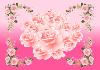 Abstract, color, graphic drawing, roses on a pink background. Great design for interior decoration. size 103x72 inches.