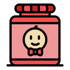 Baby food jar icon. Outline baby food jar vector icon color flat isolated