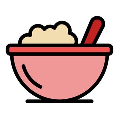 Kid food bowl icon. Outline kid food bowl vector icon color flat isolated