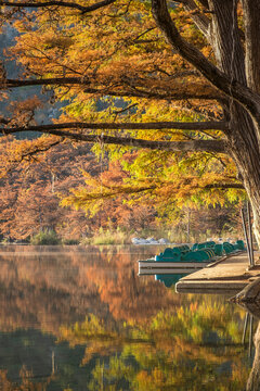 Landscapes of Texas Hill Country in the fall, autumn, season changing, outdoors, river, camping