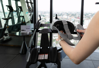 Bangkok, thailand - SEPTEMBER 22, 2021: A virtual reality flying, skydiving frame of the company Icaros at gym