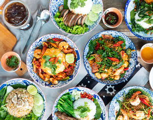 Thai food as a whole, taken from a top view