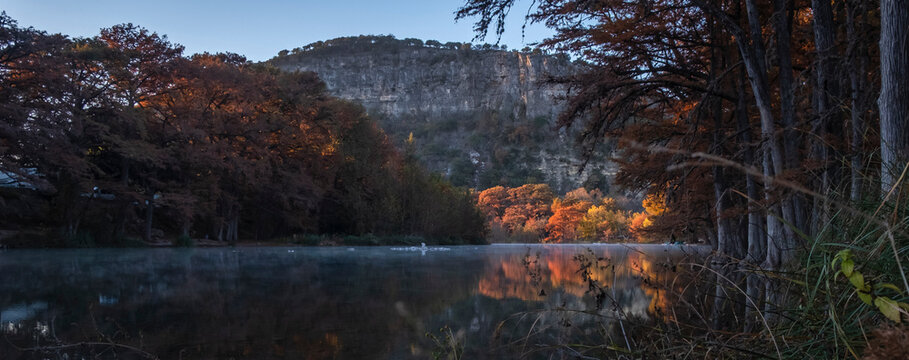 Landscapes of Texas Hill Country in the fall, autumn, season changing, outdoors, river, camping
