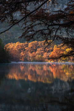 Landscapes of Texas Hill Country in the fall, autumn, season changing, outdoors, river, camping