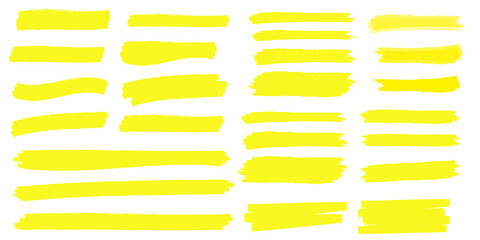 yellow highlighter brush lines. Brush pen underline. Yellow watercolor hand drawn highlight
