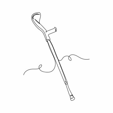 recommend clip art: Continuous one single line drawing of modern elbow crutch in silhouette on a white background. Linear stylized.