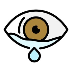 Crying eye icon. Outline crying eye vector icon color flat isolated
