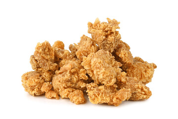 Fried popcorn chicken isolated on white background.