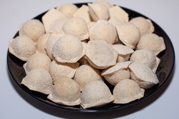 Delicious turkey dumplings. Fresh meat dumplings with spices. Organic delicious titanium meat