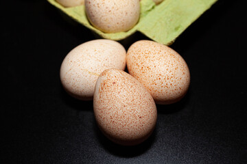 Turkey eggs put in a box. Organic fresh eggs