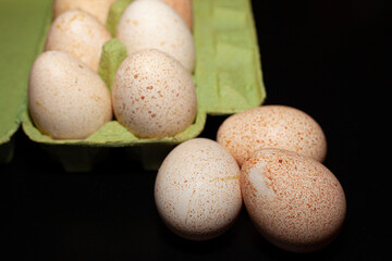 Fototapeta na wymiar Turkey eggs put in a box. Organic fresh eggs
