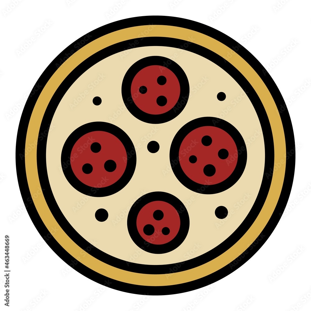 Poster pizza with tomatoes icon. outline pizza with tomatoes vector icon color flat isolated