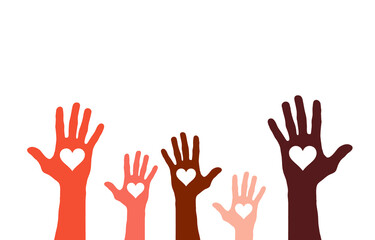 Raised hands in the air with heart shape, volunteer concept vector illustration