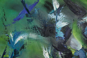 Green bright acrylic texture, with thick strokes. Blue, white, yellow, bright