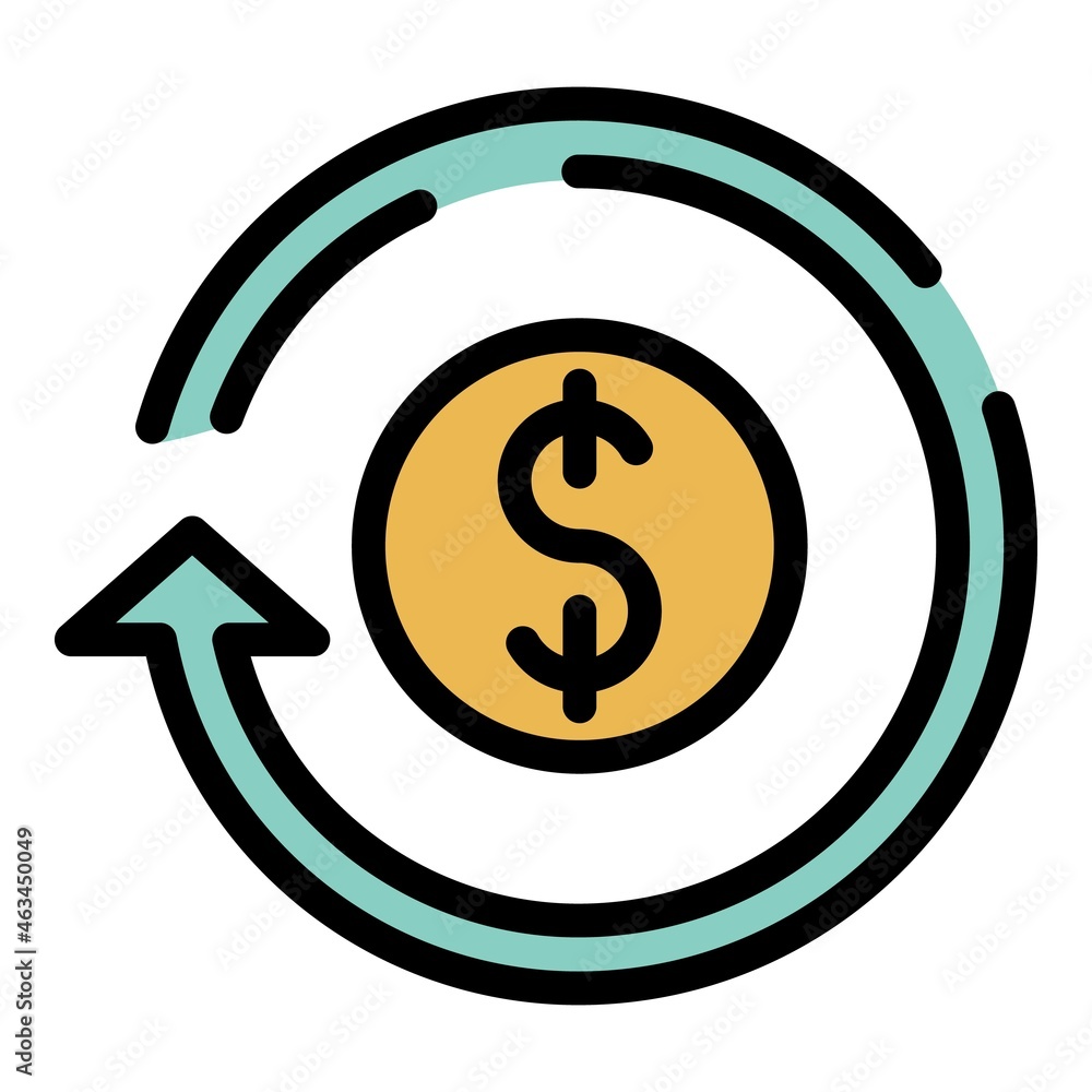 Poster coin and circular arrow icon. outline coin and circular arrow vector icon color flat isolated