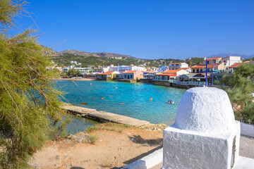 View of the amazing village and beach of Almyrida Kalyves near Chania, Crete, Greece.